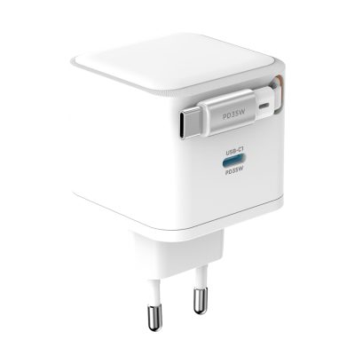Snug 1 Port PD Charger With Retractable Cable - 35W - White