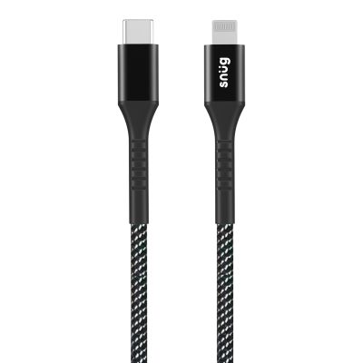 Snug Type-C To MFI Nylon Braided Cable 60W - 1.2 Metre - Black/Silver