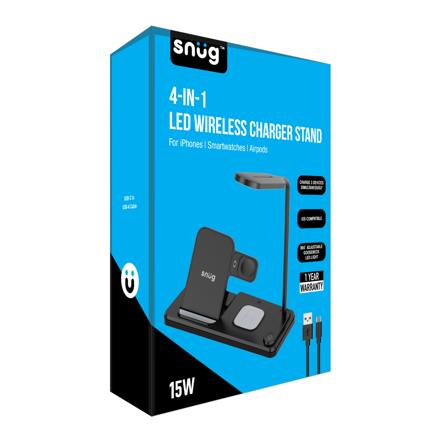 Snug Wireless 4-In-1 LED Lamp Charger 15W - Black - Image 10