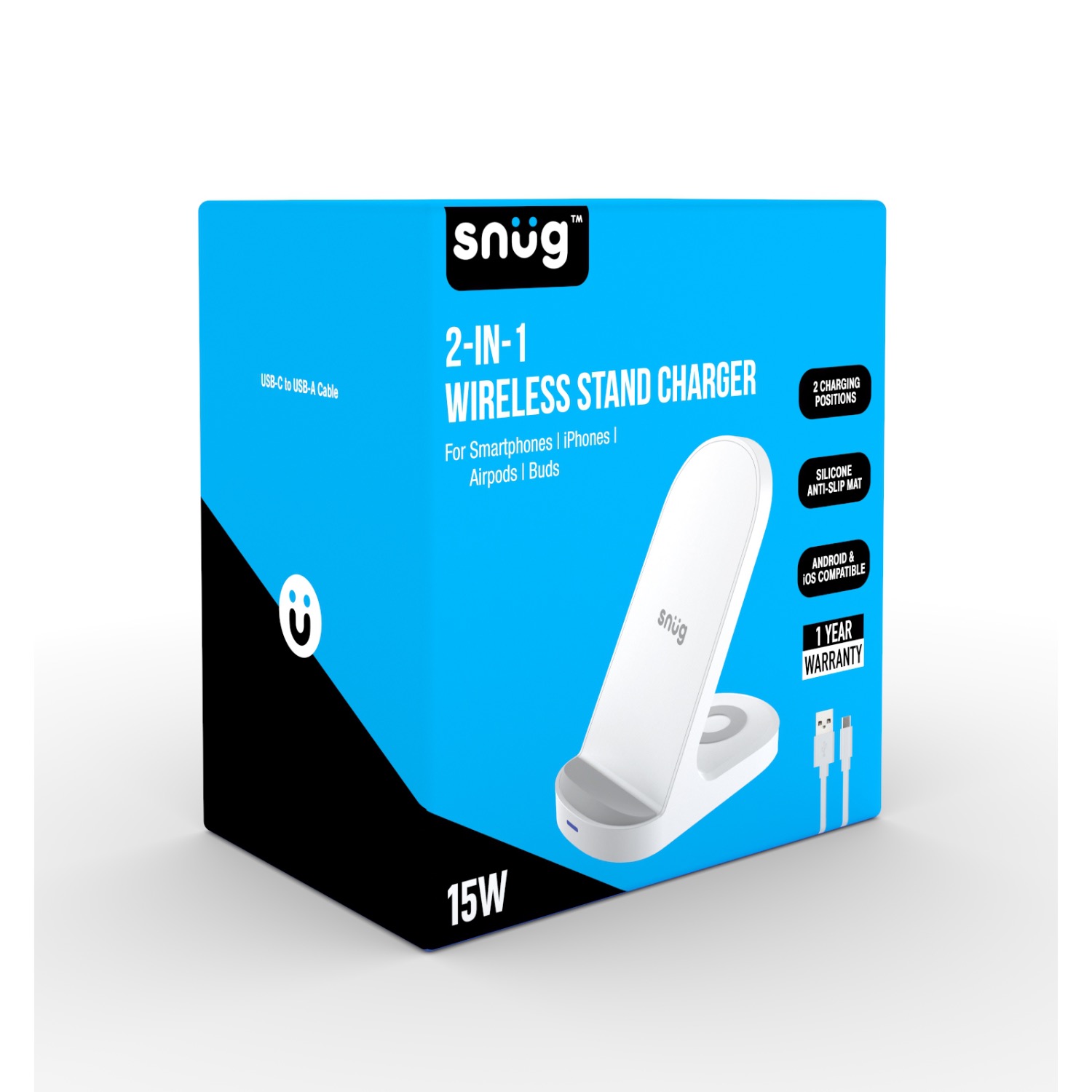 Snug Wireless 2-In-1 Stand Charger 15W - White - Image 6