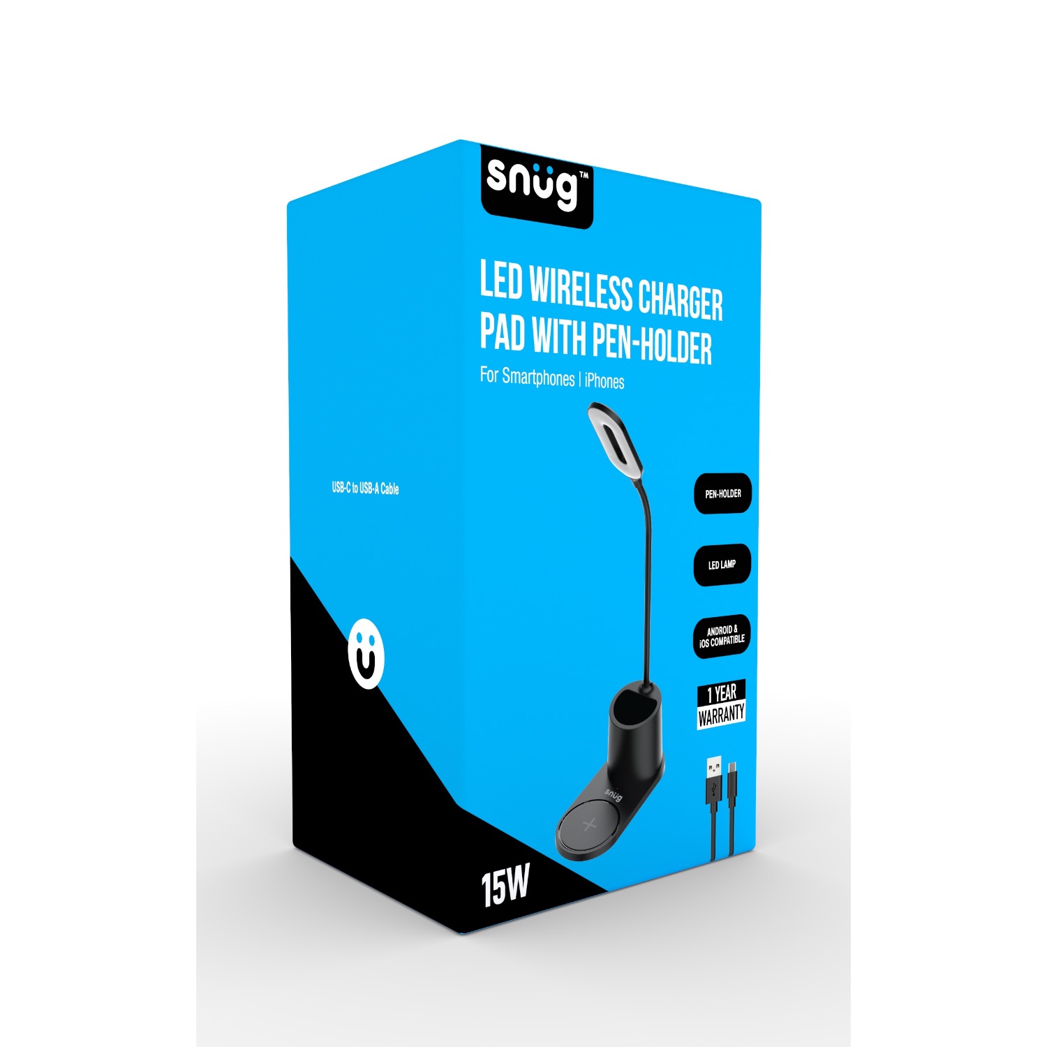 Snug LED Wireless Charger Pad With Pen Holder 15W - Black - Image 8